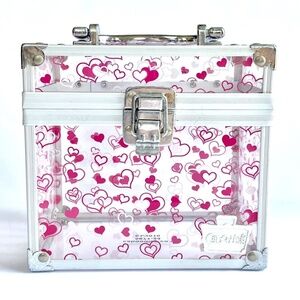 Caboodles 2010 Clear Acrylic Pink White Hearts Makeup Train Case Box 5871-24